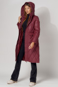 Купить Пальто утепленное стеганое зимнее женское  бордового цвета 448602Bo, фото 13