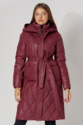 Купить Пальто утепленное стеганое зимнее женское  бордового цвета 448602Bo, фото 5