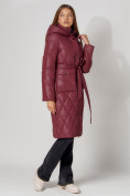 Купить Пальто утепленное стеганое зимнее женское  бордового цвета 448602Bo, фото 7