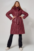 Купить Пальто утепленное стеганое зимнее женское  бордового цвета 448602Bo