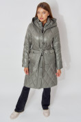 Купить Пальто утепленное стеганое зимнее женское  цвета хаки 448602Kh, фото 4