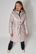 Купить Пальто утепленное стеганое зимнее женское  розового цвета 448602R, фото 2