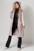 Купить Пальто утепленное стеганое зимнее женское  розового цвета 448602R, фото 7