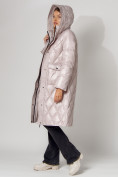 Купить Пальто утепленное стеганое зимнее женское  розового цвета 448602R, фото 8