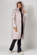 Купить Пальто утепленное стеганое зимнее женское  розового цвета 448602R, фото 9