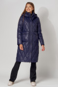 Купить Пальто утепленное стеганое зимнее женское  темно-синего цвета 448602TS, фото 2