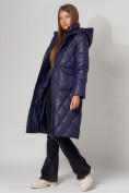 Купить Пальто утепленное стеганое зимнее женское  темно-синего цвета 448602TS, фото 10