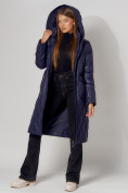 Купить Пальто утепленное стеганое зимнее женское  темно-синего цвета 448602TS, фото 12