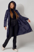 Купить Пальто утепленное стеганое зимнее женское  темно-синего цвета 448602TS, фото 14