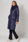 Купить Пальто утепленное стеганое зимнее женское  темно-синего цвета 448602TS, фото 3