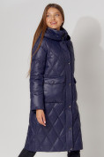 Купить Пальто утепленное стеганое зимнее женское  темно-синего цвета 448602TS, фото 5