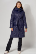 Купить Пальто утепленное стеганое зимнее женское  темно-синего цвета 448602TS, фото 6