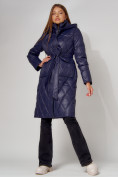 Купить Пальто утепленное стеганое зимнее женское  темно-синего цвета 448602TS, фото 8