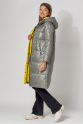 Купить Пальто утепленное стеганое зимние женское  цвета хаки 448613Kh, фото 3