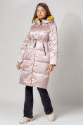 Купить Пальто утепленное стеганое зимние женское  розового цвета 448613R, фото 2