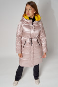 Купить Пальто утепленное стеганое зимние женское  розового цвета 448613R, фото 5