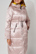 Купить Пальто утепленное стеганое зимние женское  розового цвета 448613R, фото 7