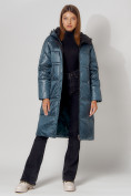 Купить Пальто утепленное стеганое зимние женское  синего цвета 448613S, фото 3