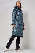 Купить Пальто утепленное стеганое зимние женское  синего цвета 448613S, фото 9