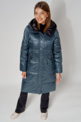 Купить Пальто утепленное стеганое зимние женское  синего цвета 448613S, фото 10