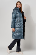 Купить Пальто утепленное стеганое зимние женское  синего цвета 448613S, фото 4