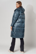 Купить Пальто утепленное стеганое зимние женское  синего цвета 448613S, фото 5