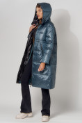 Купить Пальто утепленное стеганое зимние женское  синего цвета 448613S, фото 2