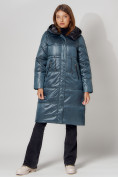 Купить Пальто утепленное стеганое зимние женское  синего цвета 448613S, фото 6