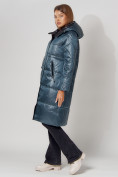 Купить Пальто утепленное стеганое зимние женское  синего цвета 448613S, фото 7