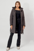 Купить Пальто утепленное зимнее женское  темно-серого цвета 448882TC, фото 10