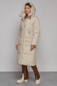 Купить Пальто утепленное молодежное зимнее женское бежевого цвета 51119B, фото 11