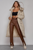 Купить Пальто утепленное молодежное зимнее женское бежевого цвета 51119B, фото 4