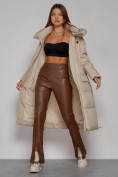 Купить Пальто утепленное молодежное зимнее женское бежевого цвета 51119B, фото 5