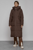 Купить Пальто утепленное молодежное зимнее женское темно-коричневого цвета 51119TK