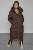 Купить Пальто утепленное молодежное зимнее женское темно-коричневого цвета 51119TK, фото 10