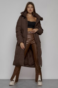 Купить Пальто утепленное молодежное зимнее женское темно-коричневого цвета 51119TK, фото 11