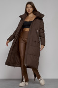 Купить Пальто утепленное молодежное зимнее женское темно-коричневого цвета 51119TK, фото 12