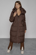Купить Пальто утепленное молодежное зимнее женское темно-коричневого цвета 51119TK, фото 14