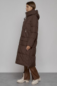 Купить Пальто утепленное молодежное зимнее женское темно-коричневого цвета 51119TK, фото 2