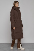 Купить Пальто утепленное молодежное зимнее женское темно-коричневого цвета 51119TK, фото 3