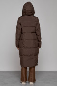 Купить Пальто утепленное молодежное зимнее женское темно-коричневого цвета 51119TK, фото 4