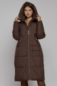 Купить Пальто утепленное молодежное зимнее женское темно-коричневого цвета 51119TK, фото 5