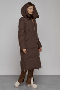 Купить Пальто утепленное молодежное зимнее женское темно-коричневого цвета 51119TK, фото 6