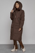 Купить Пальто утепленное молодежное зимнее женское темно-коричневого цвета 51119TK, фото 7