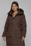 Купить Пальто утепленное молодежное зимнее женское темно-коричневого цвета 51119TK, фото 8