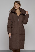 Купить Пальто утепленное молодежное зимнее женское темно-коричневого цвета 51119TK, фото 9