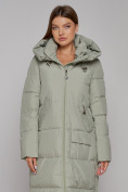Купить Пальто утепленное молодежное зимнее женское зеленого цвета 51119Z, фото 13