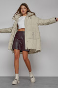 Купить Зимняя женская куртка модная с капюшоном бежевого цвета 51122B, фото 10
