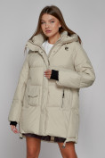 Купить Зимняя женская куртка модная с капюшоном бежевого цвета 51122B, фото 13