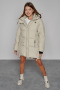Купить Зимняя женская куртка модная с капюшоном бежевого цвета 51122B, фото 14